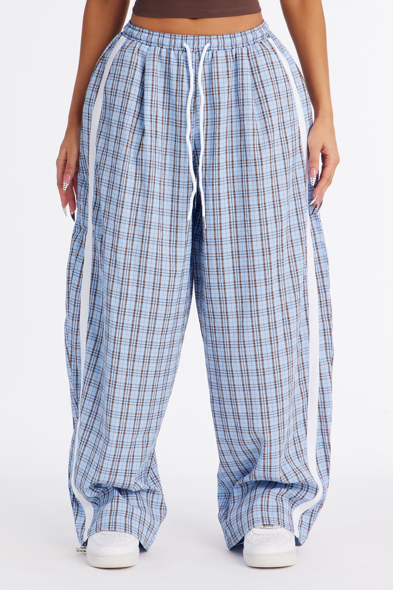 Kori Mid Rise Plaid Wide Leg Pant 31″ - Blue/combo