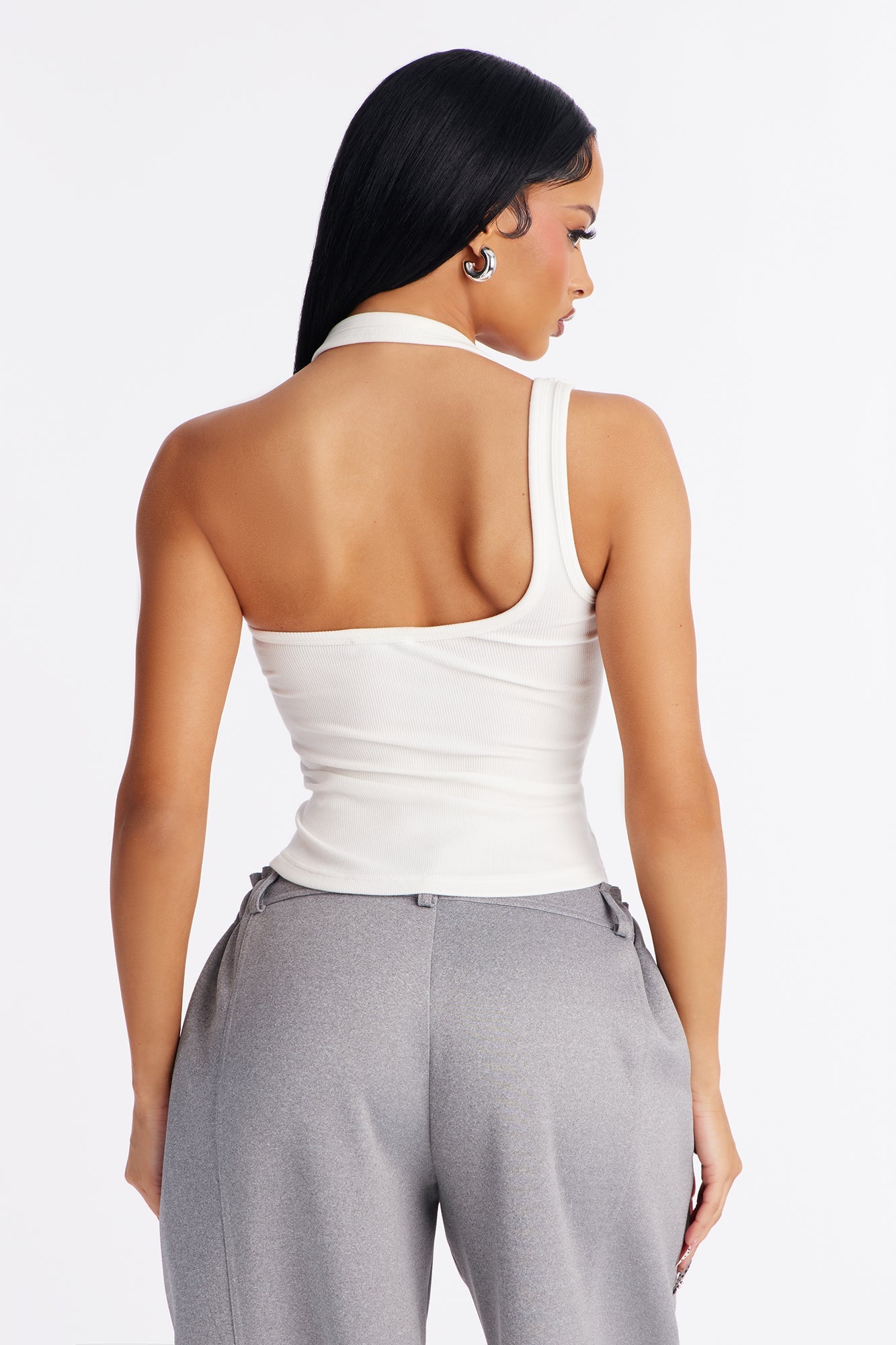 City Streets Ribbed Layered Off Shoulder Halter Top - White