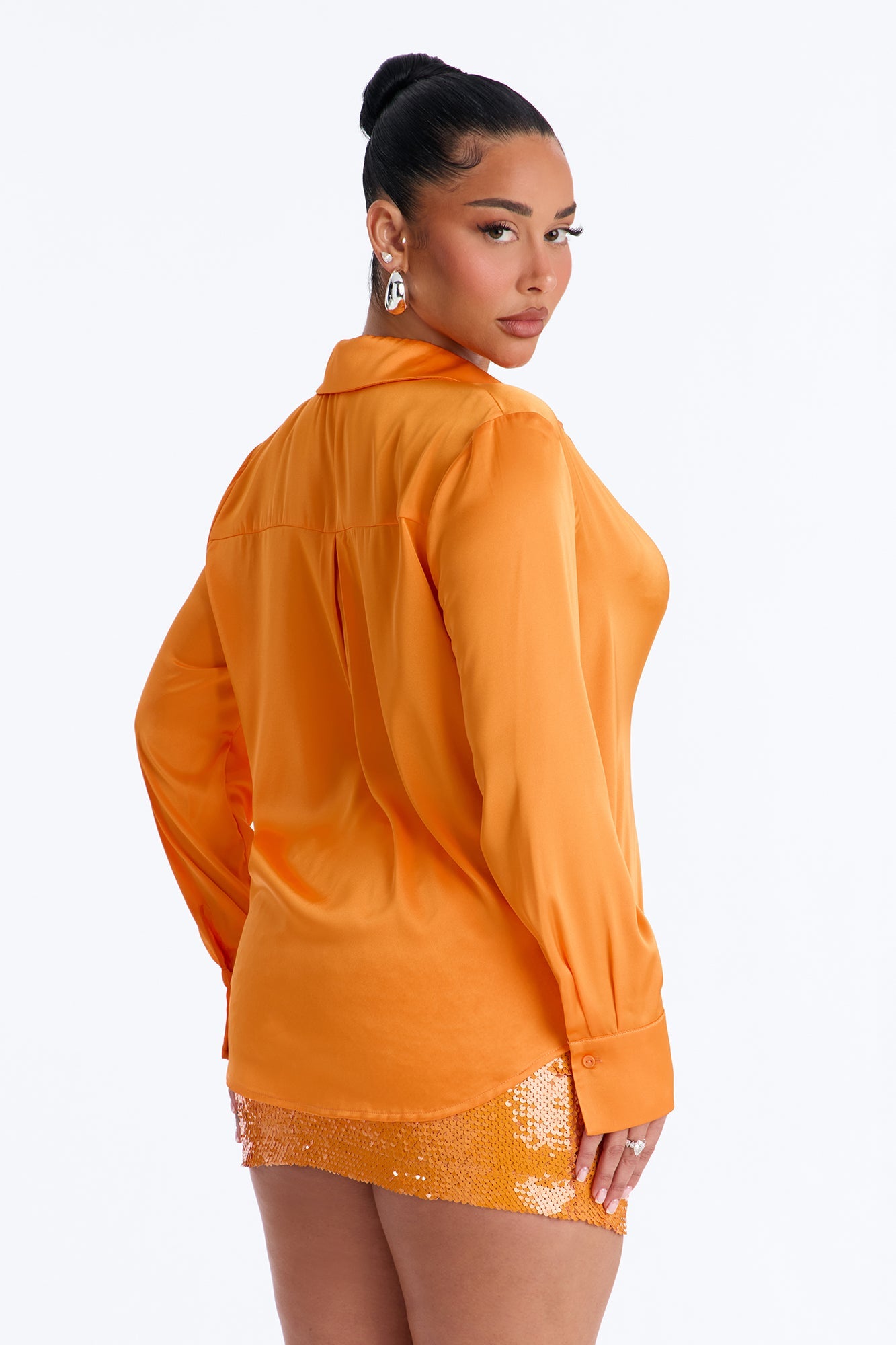 Feelin' Popular Satin Shirt - Tangerine