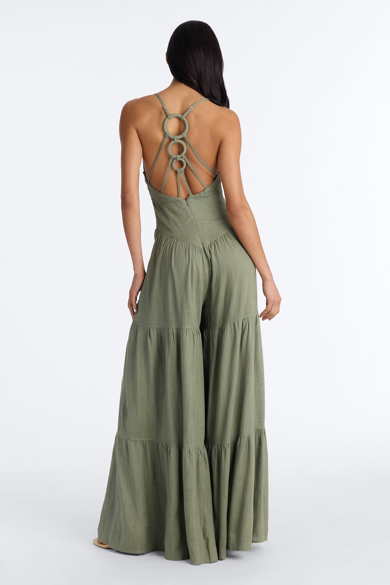 Belle Denim Tiered Wide Leg Jumpsuit - Olive