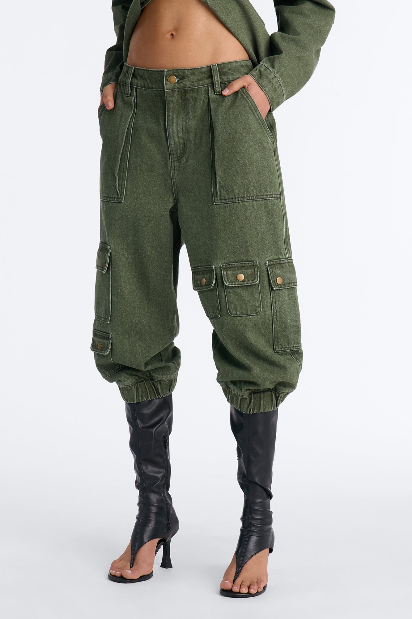 First Ranker Capri Cargo Jogger Jeans - Olive