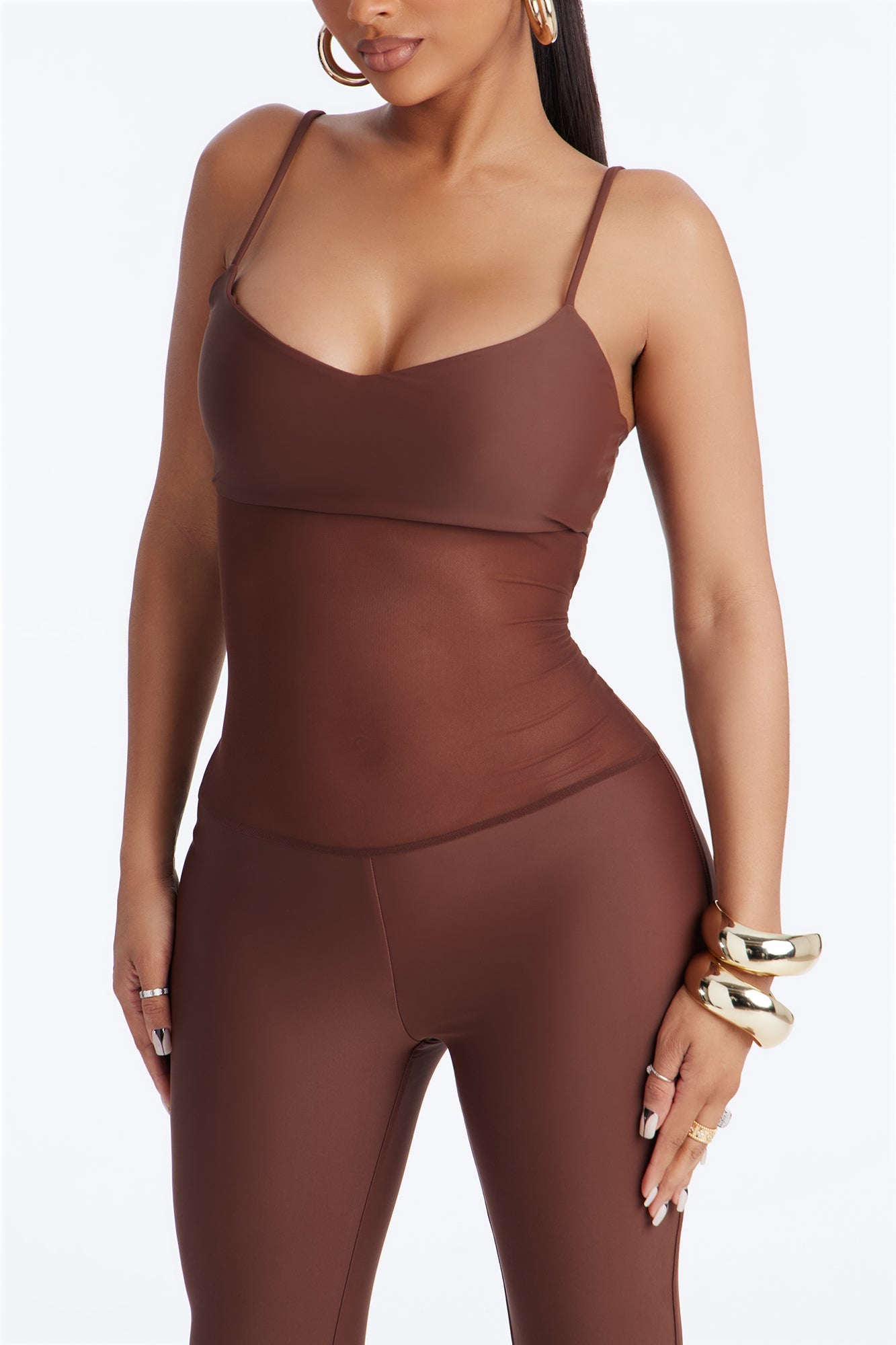 Roxy Form Double Lined Mesh Capri Jumpsuit - Chocolate