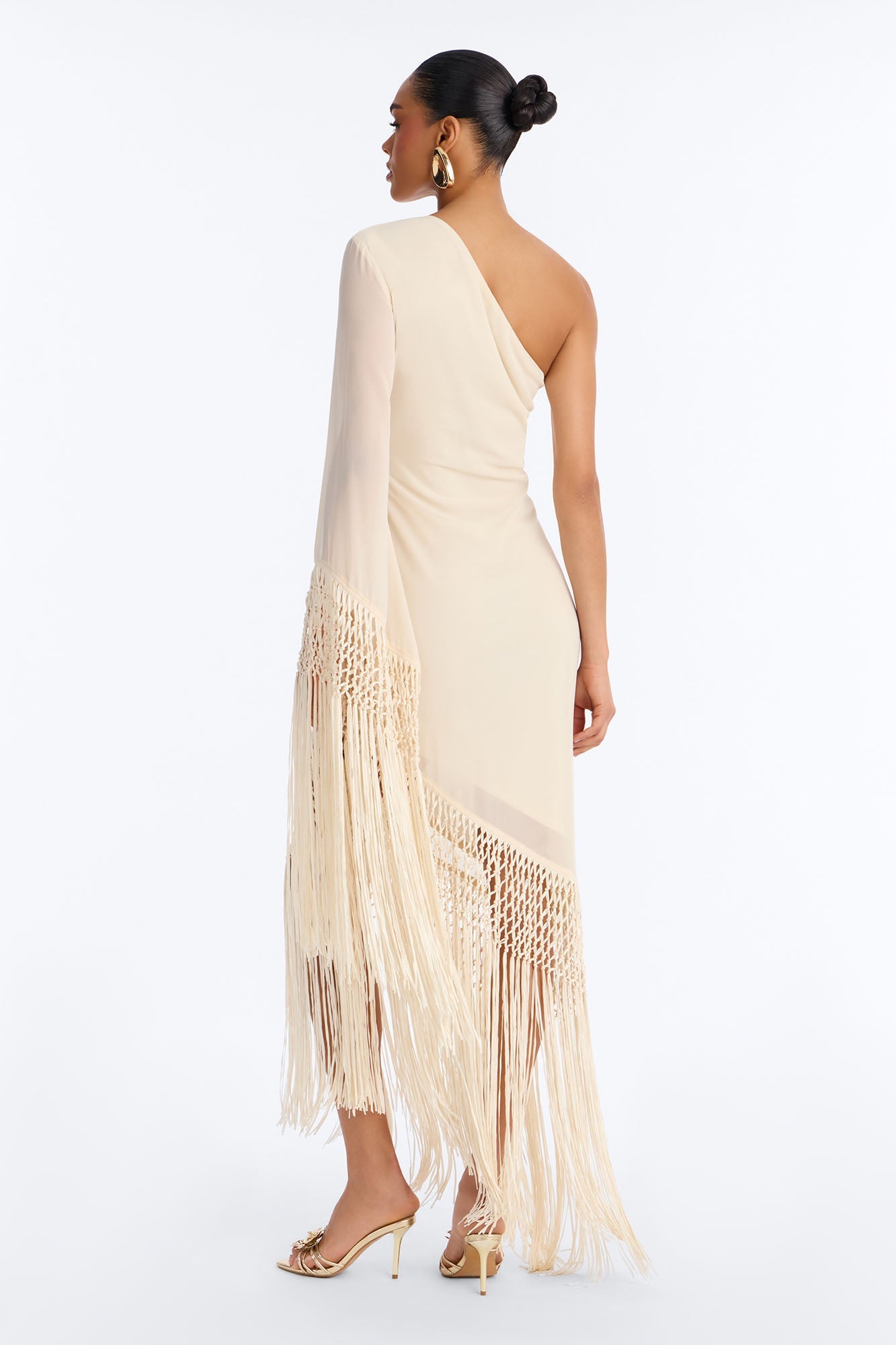 Capri Fringe Chiffon Maxi Dress - Cream