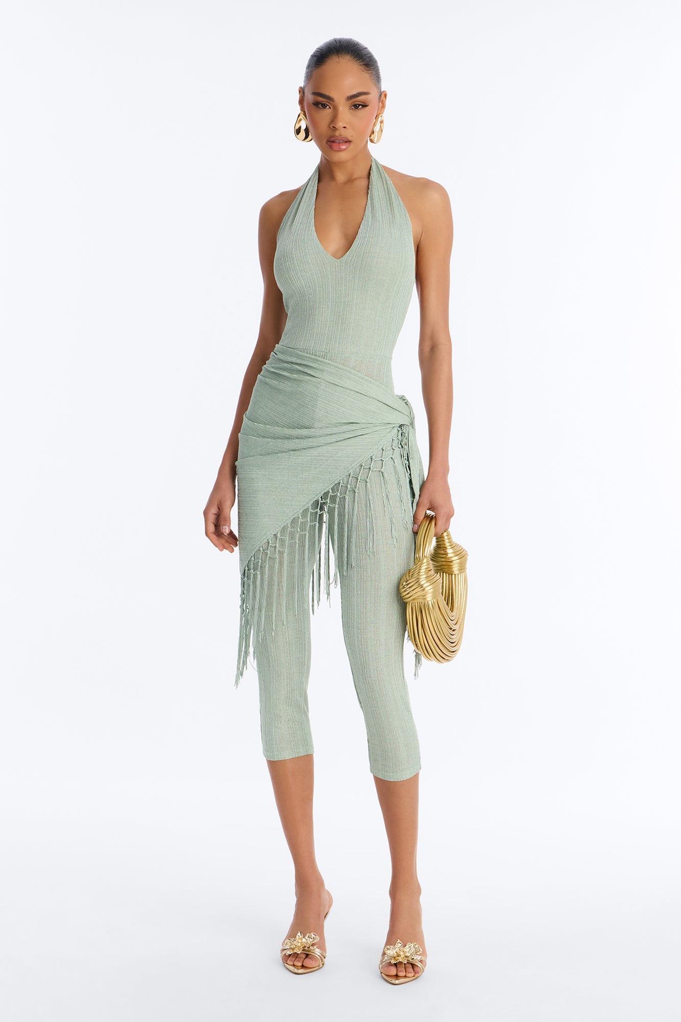 Emme Waist Tie Capri Catsuit - Sage