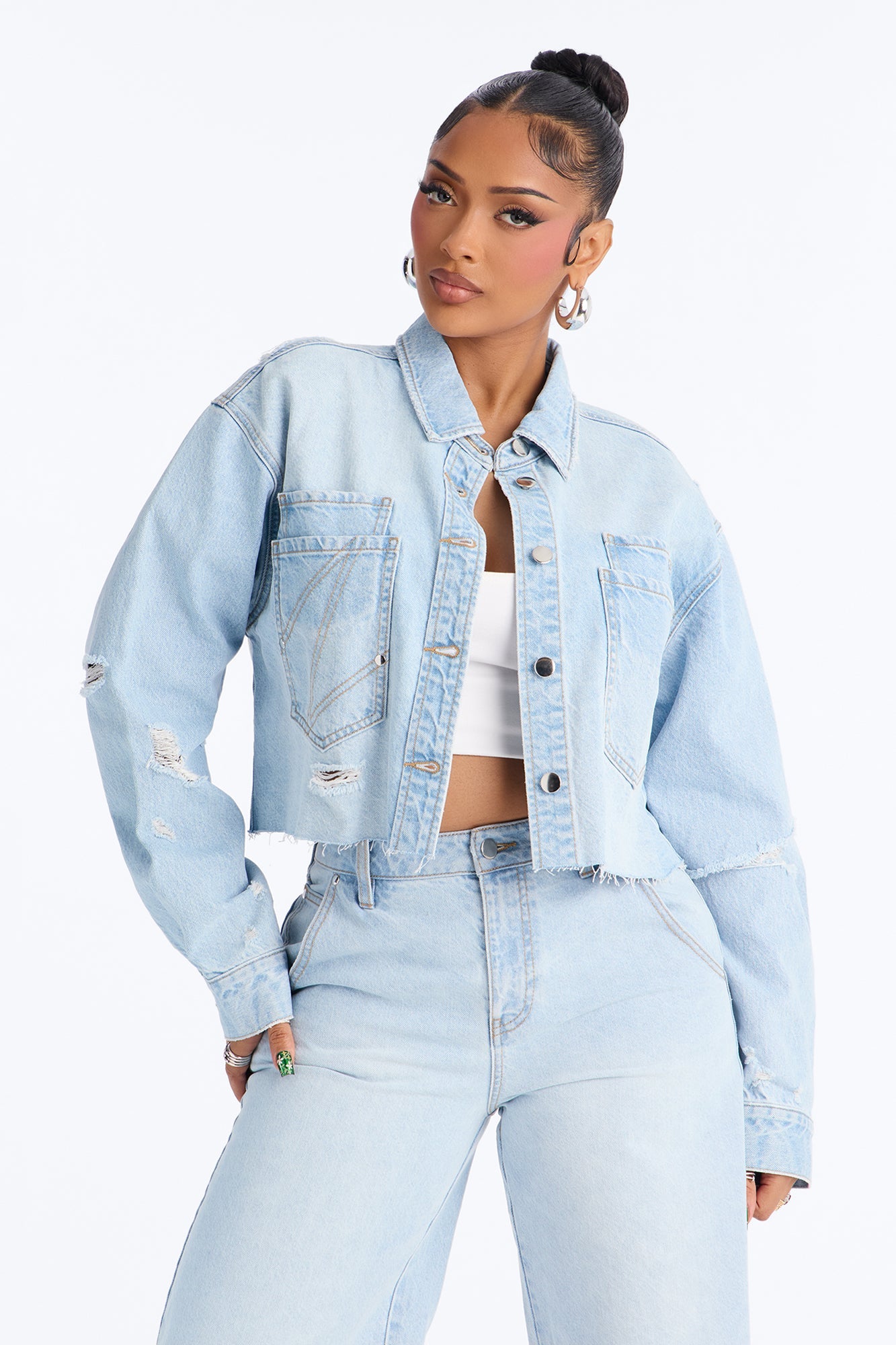 Clean Break Double Pocket Denim Shacket - Light Wash