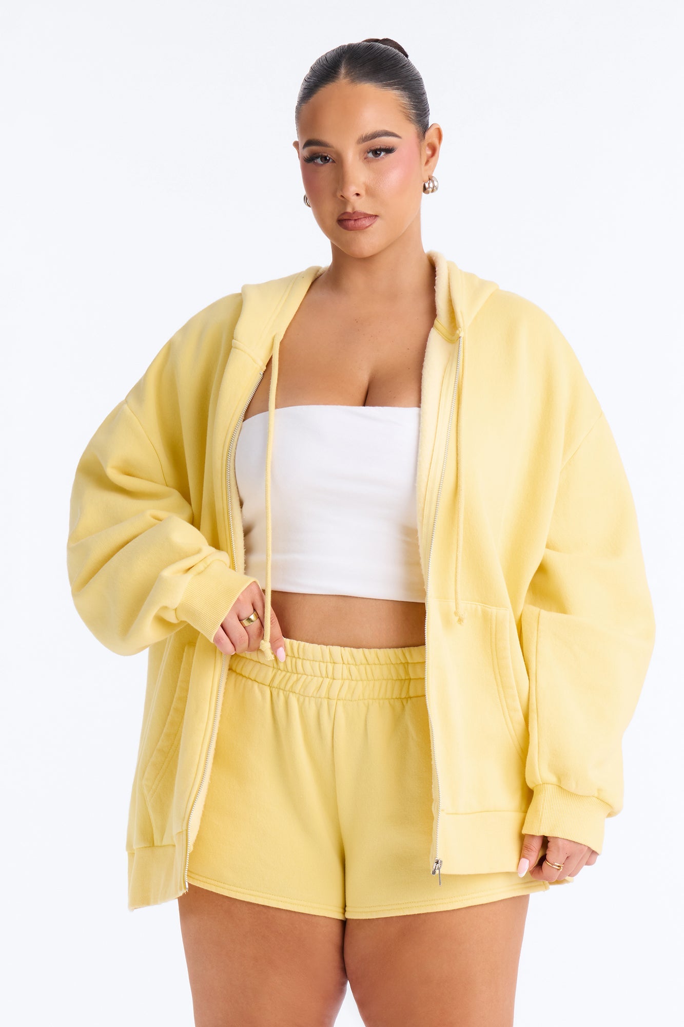On The Run Washed Fleece Short Set - Yellow