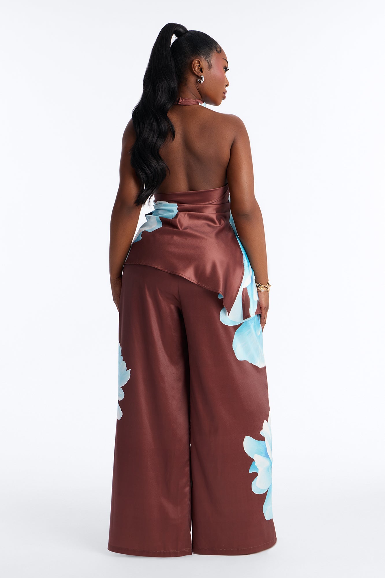 Leora Satin Drawstring Pant - Brown Combo