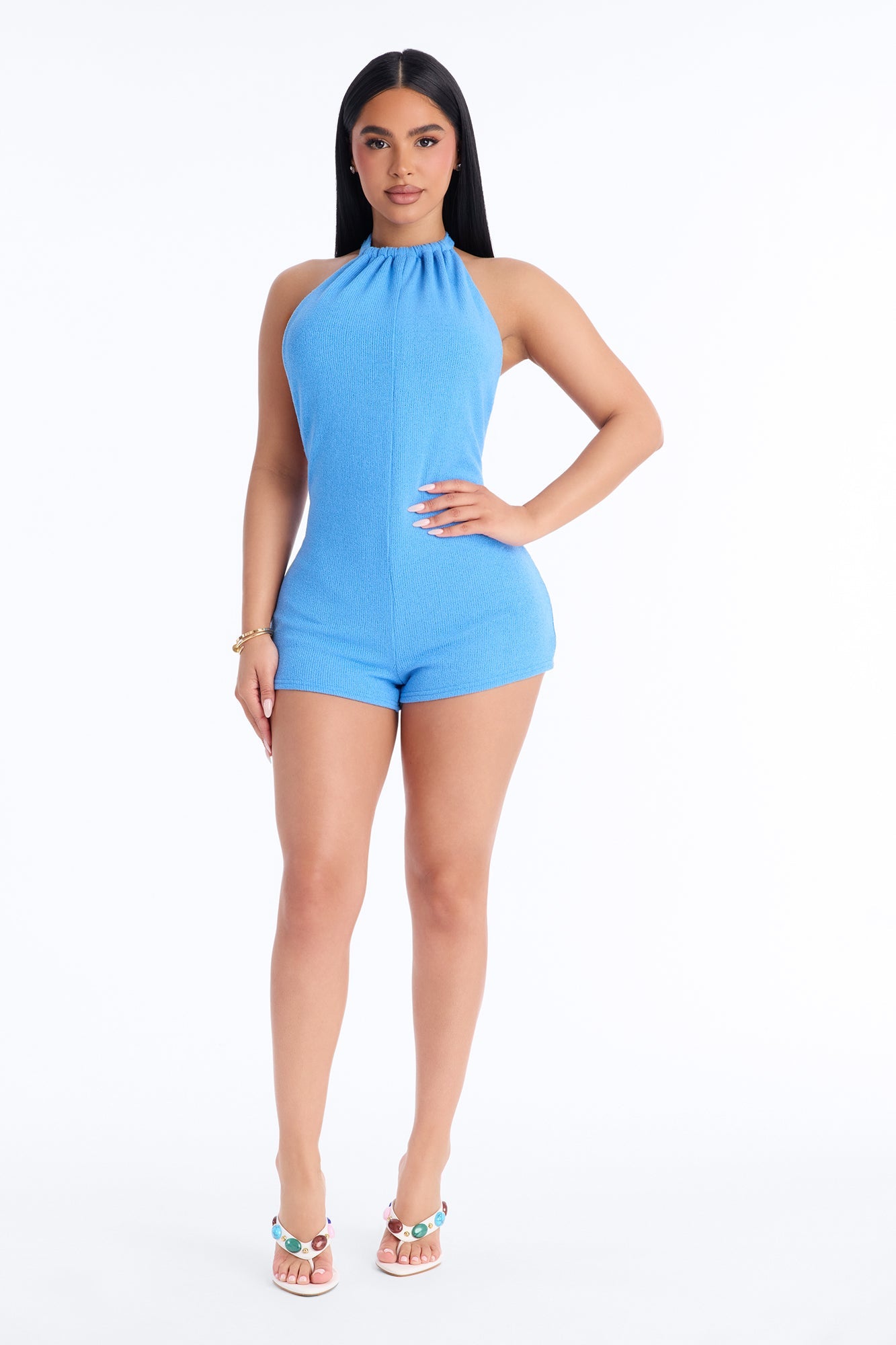Meralyn Backless Knit Romper - Blue