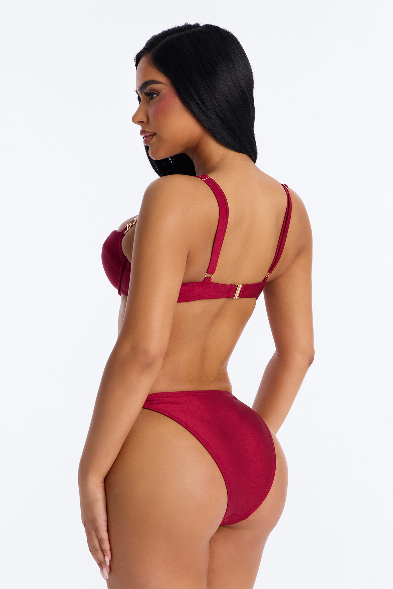 Beach Club Chain Underwire 2 Piece Bikini - Burgundy