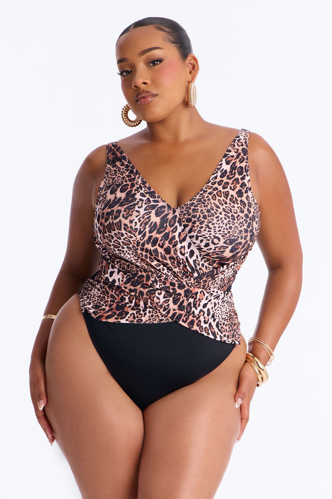 Unstoppable Wild Catch Mesh Cutout 1 Piece Swimsuit - Leopard