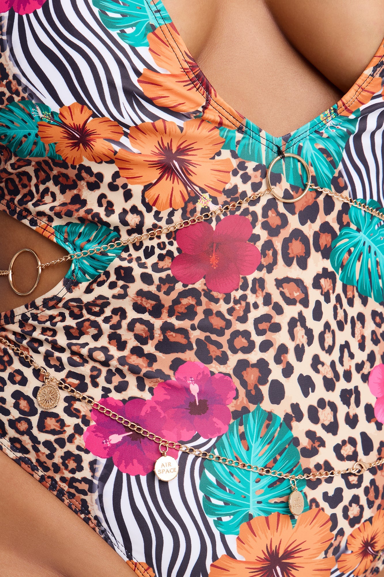 Kira Floral Leopard Scoop 1 Piece Swimsuit - Brown/combo