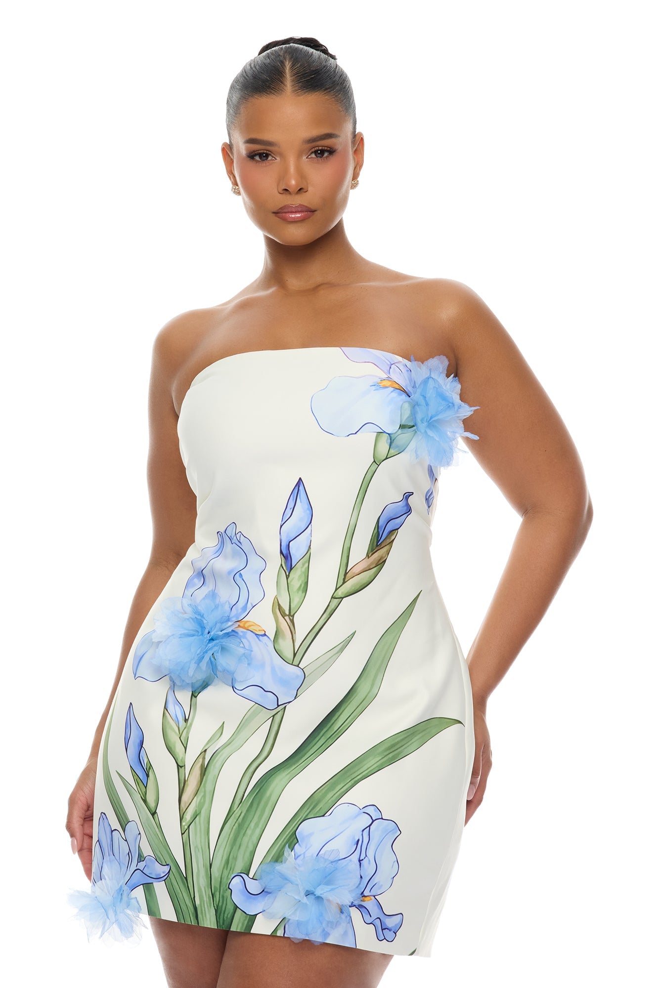 Floral Fantasy 3D Floral Mini Dress - Blue/combo