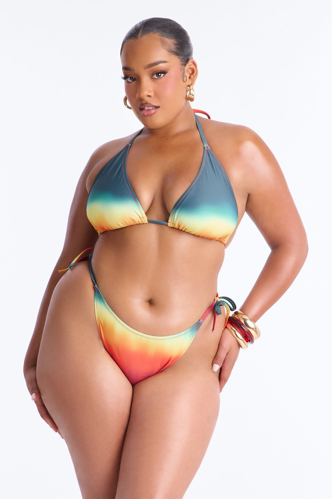 Arianna Ombre Sheer 3 Piece Bikini Skirt Set - Multi Color