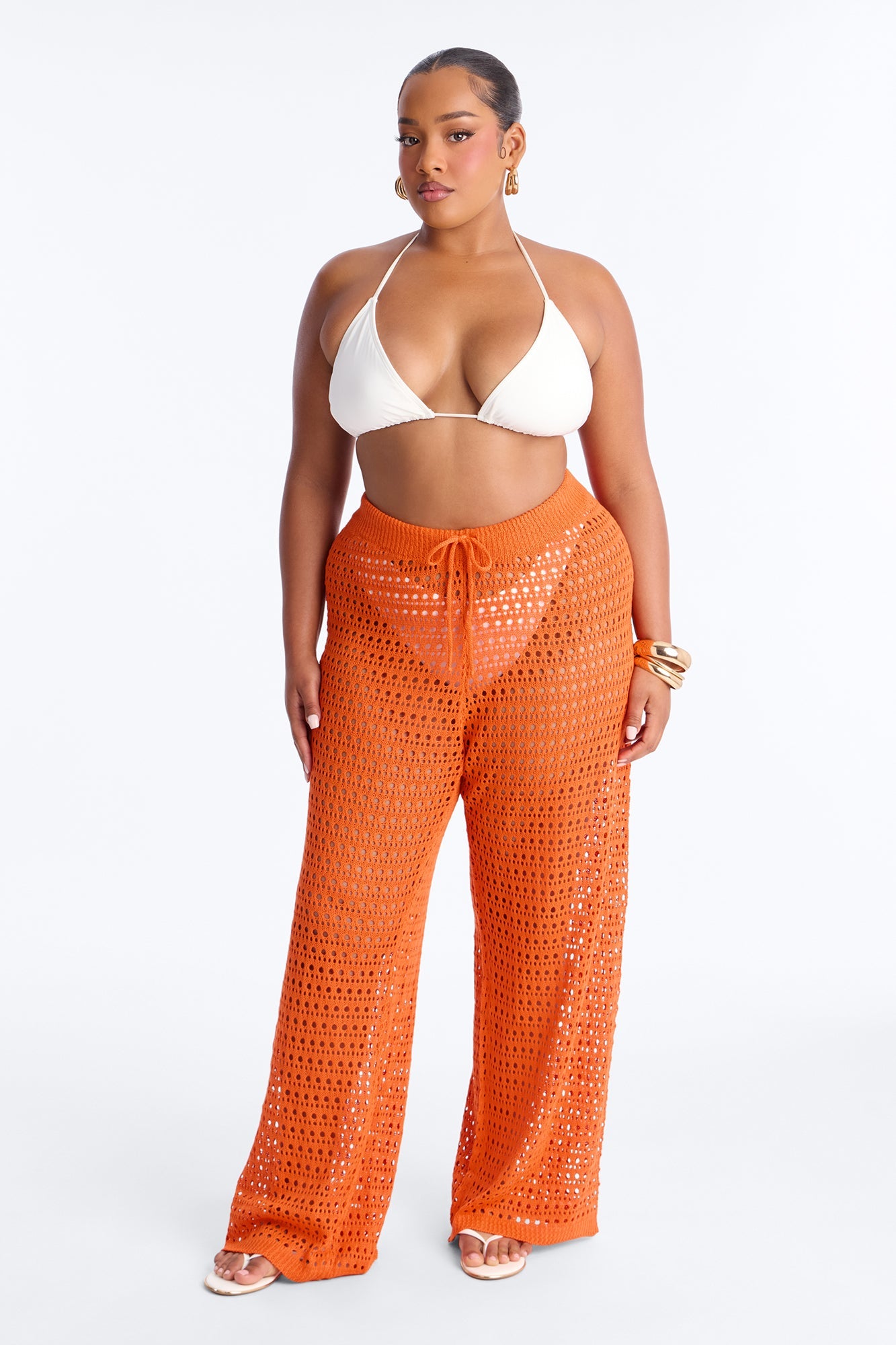 Temptress Textured Knit Swim Cover Up Pant - Orange