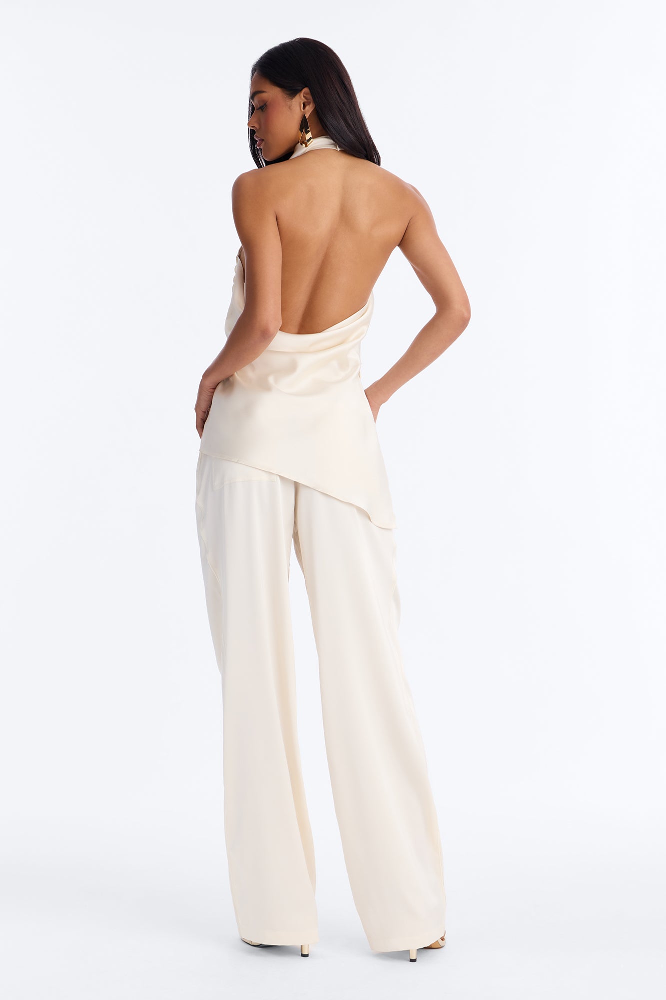 Teagan Low Rise Satin Wide Leg Pant 33″ - Ivory