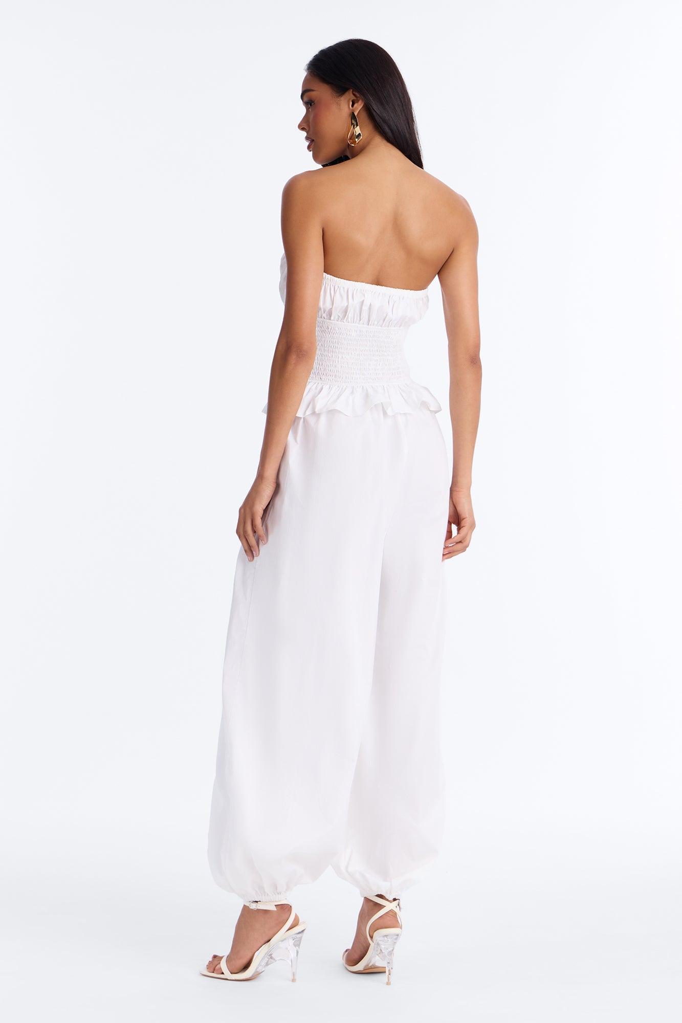 Airy Moment Poplin Balloon Leg Jumpsuit - White