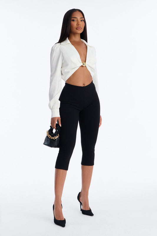 Ultra Ribbed Low Rise Capri Legging - Black