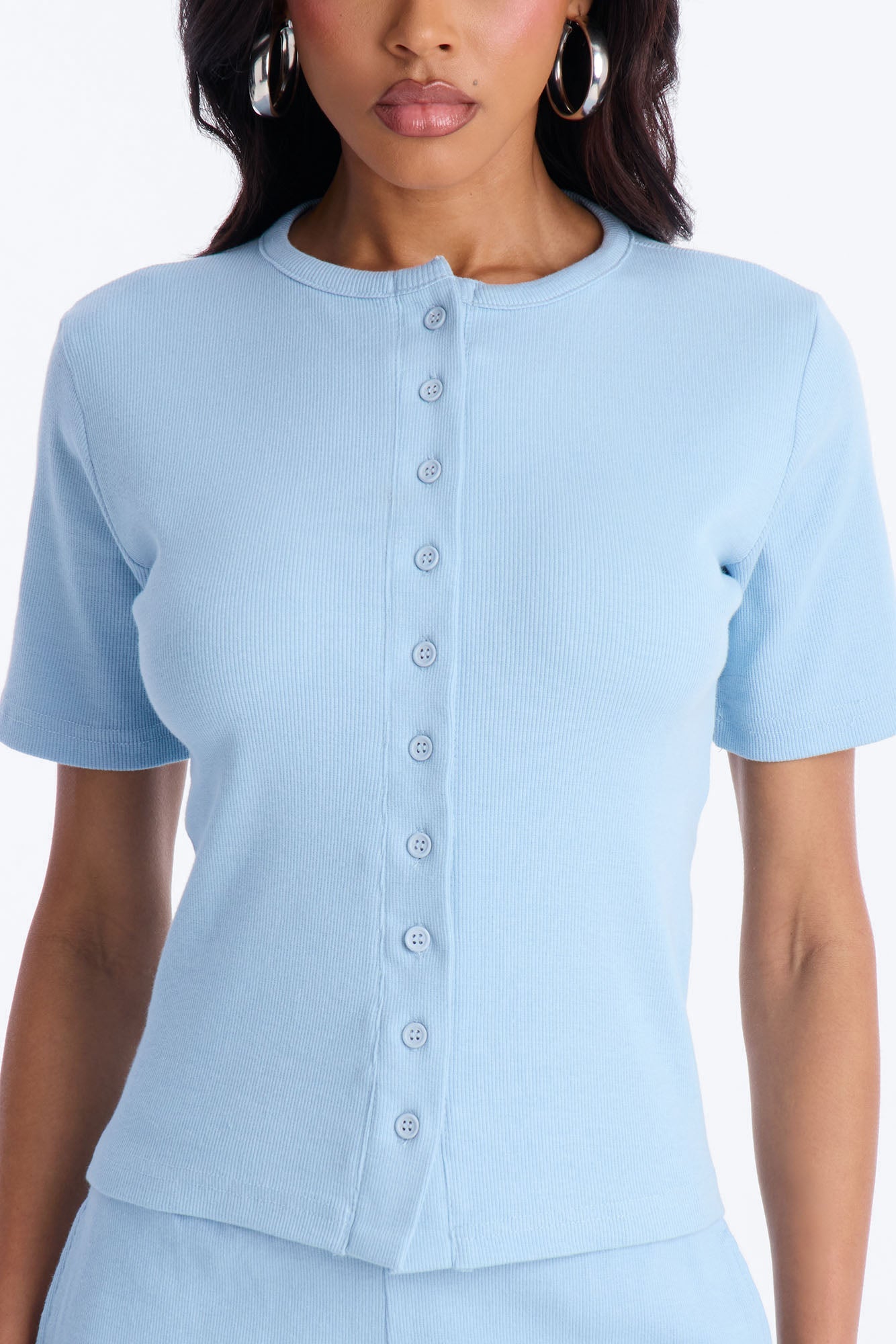 Hailey Ribbed Short Set - Light Blue