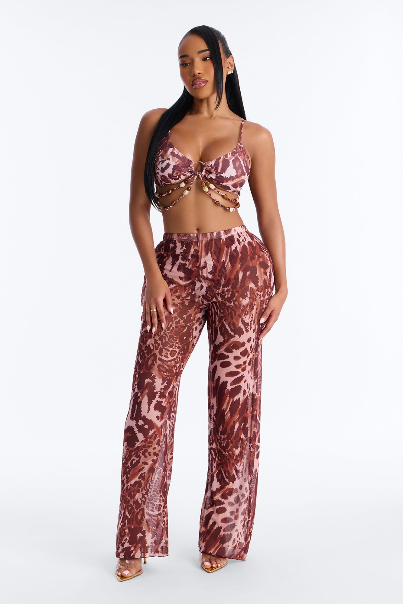 Marley Animal Print 3 Piece Triangle Bikini Pant Set - Pink/combo