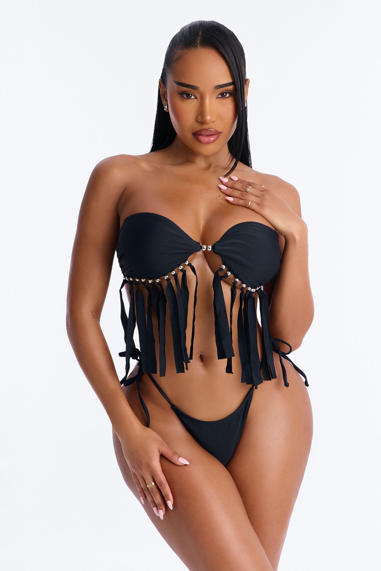 Match My Freak Fringe Bikini And Coverup Skirt - Black