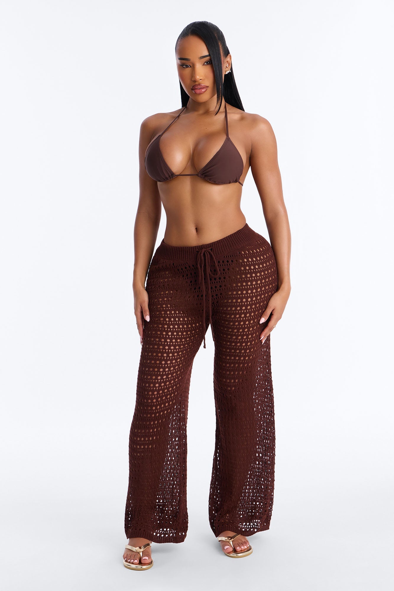 Temptress Textured Knit Swim Cover Up Pant - Chocolate