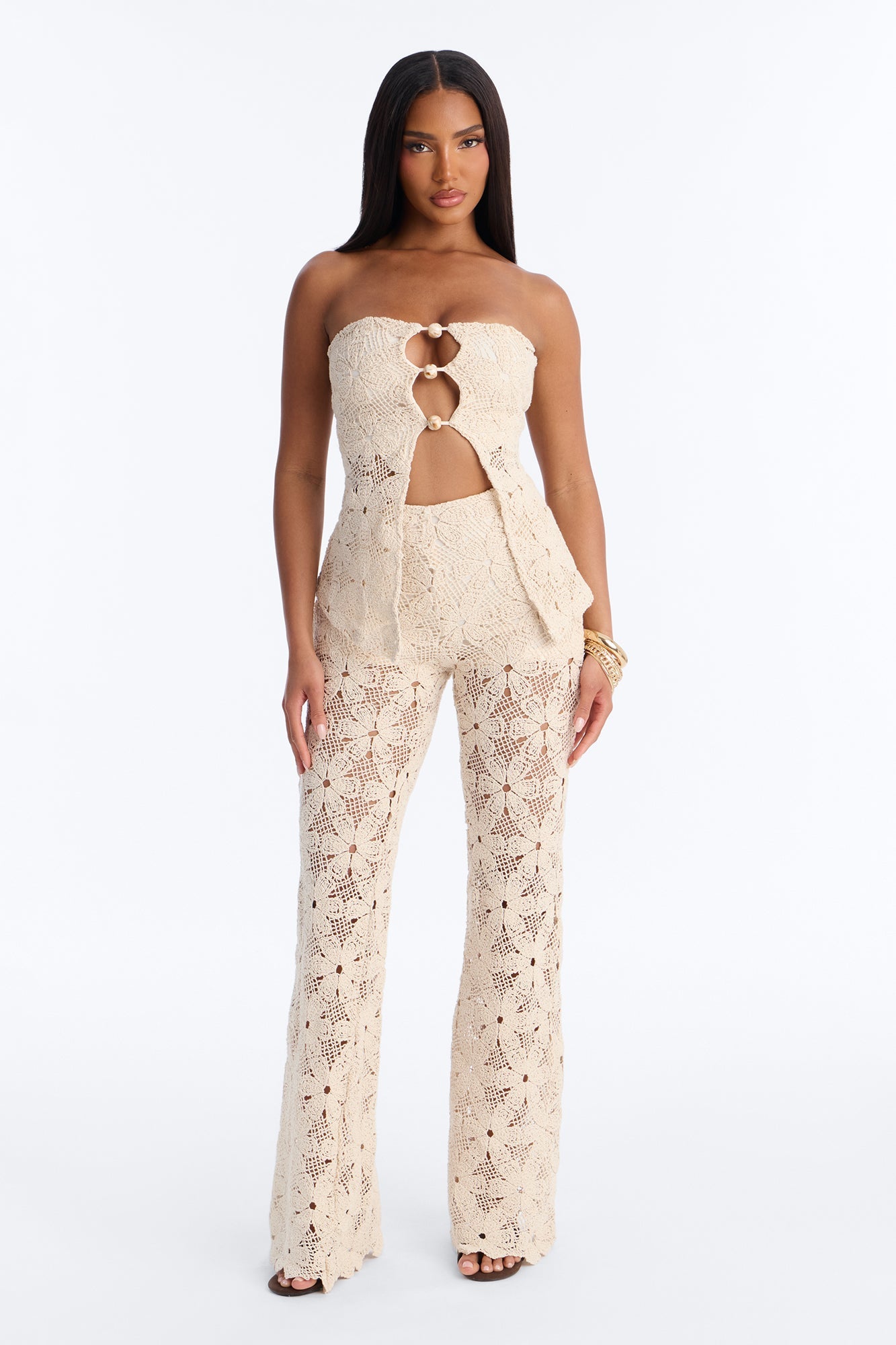 Serena Crotchet Pant Set - Natural