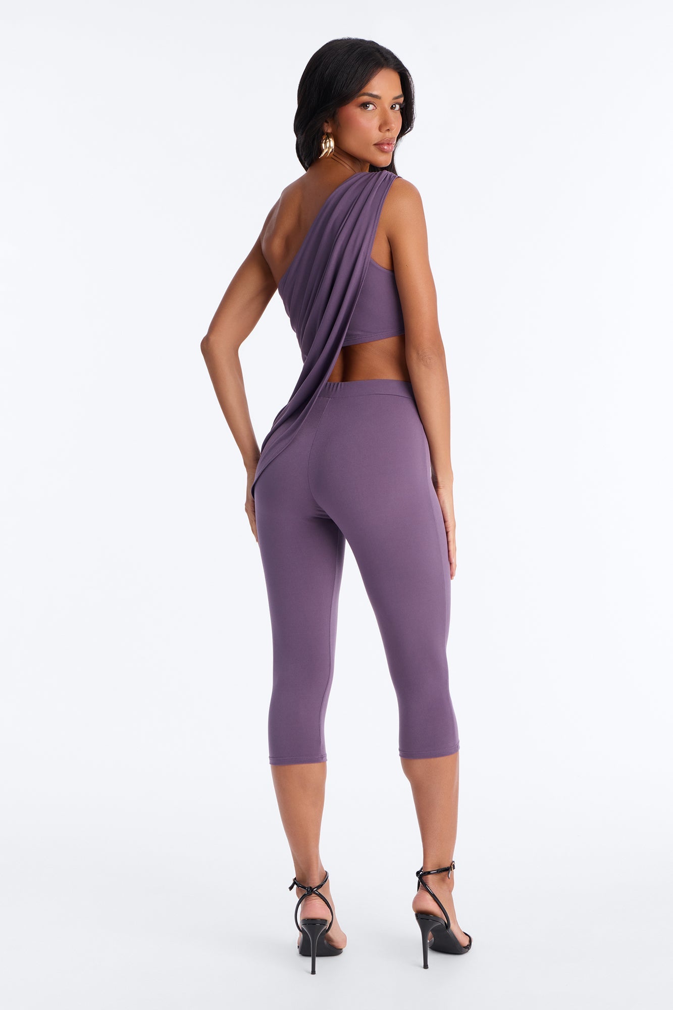 Leticia Draped One Shoulder Capri Set - Purple