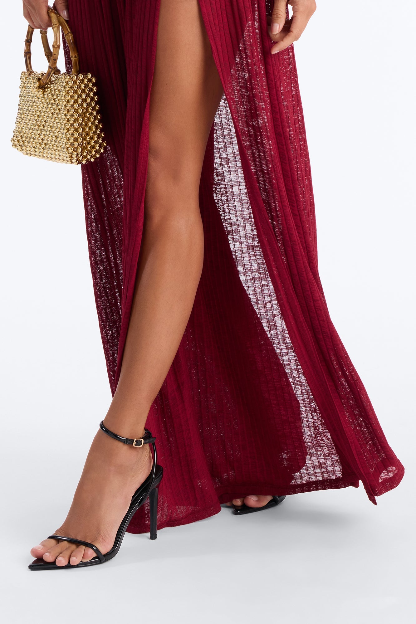 Romy Beaded Wide Leg Slit Jumpsuit - Wine