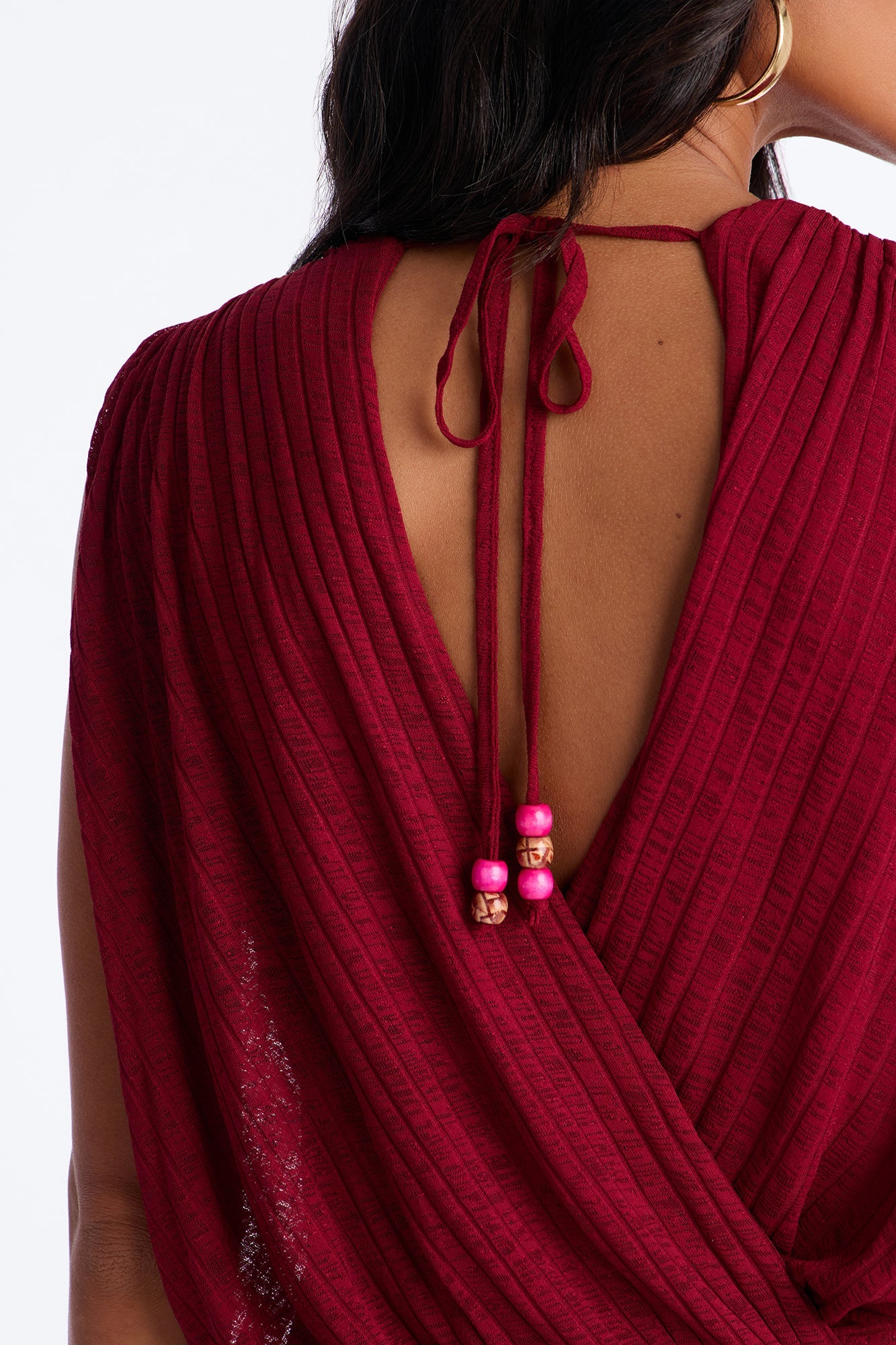 Romy Beaded Wide Leg Slit Jumpsuit - Wine