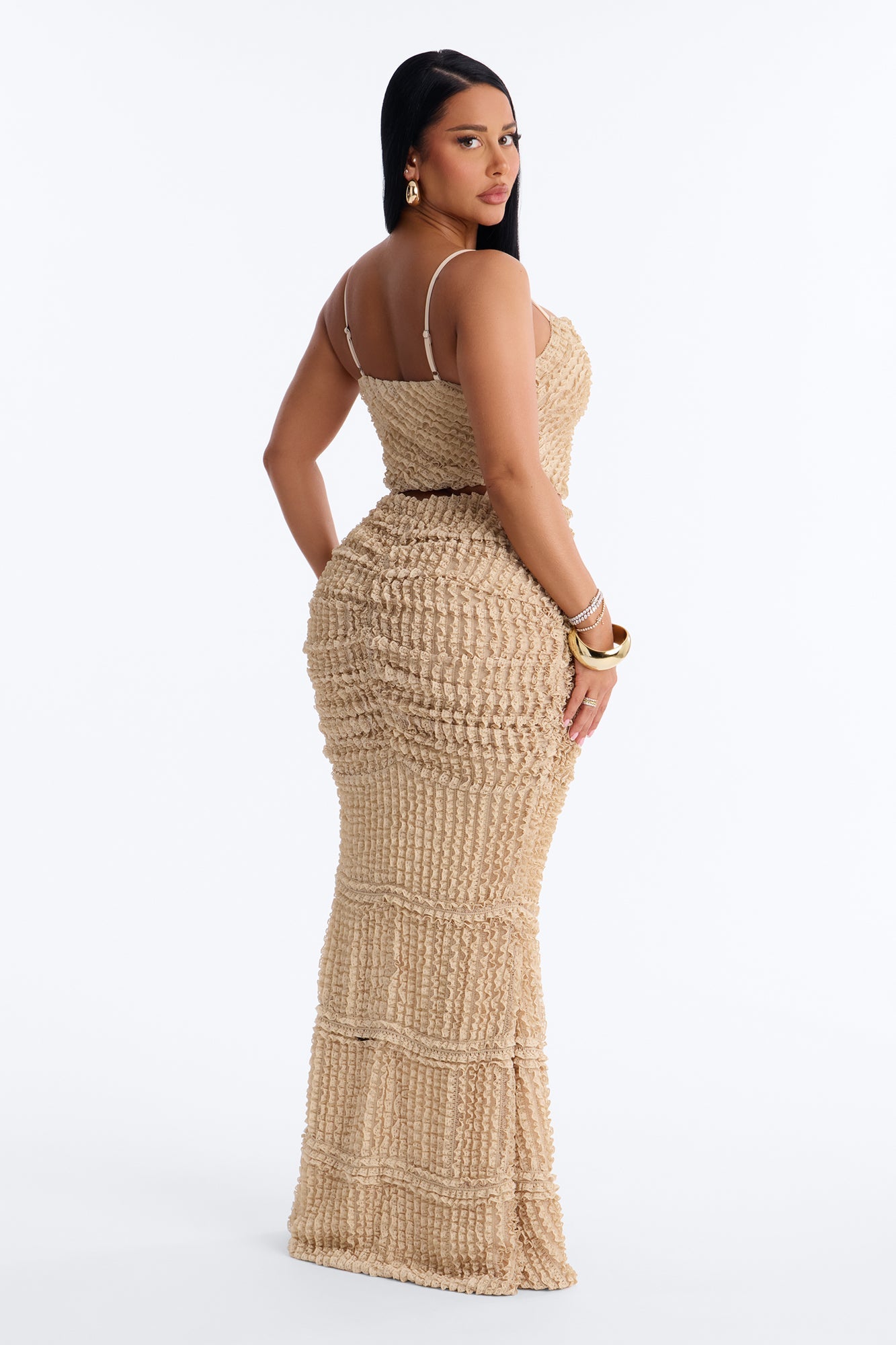Kelsey Textured Maxi Skirt Set - Beige
