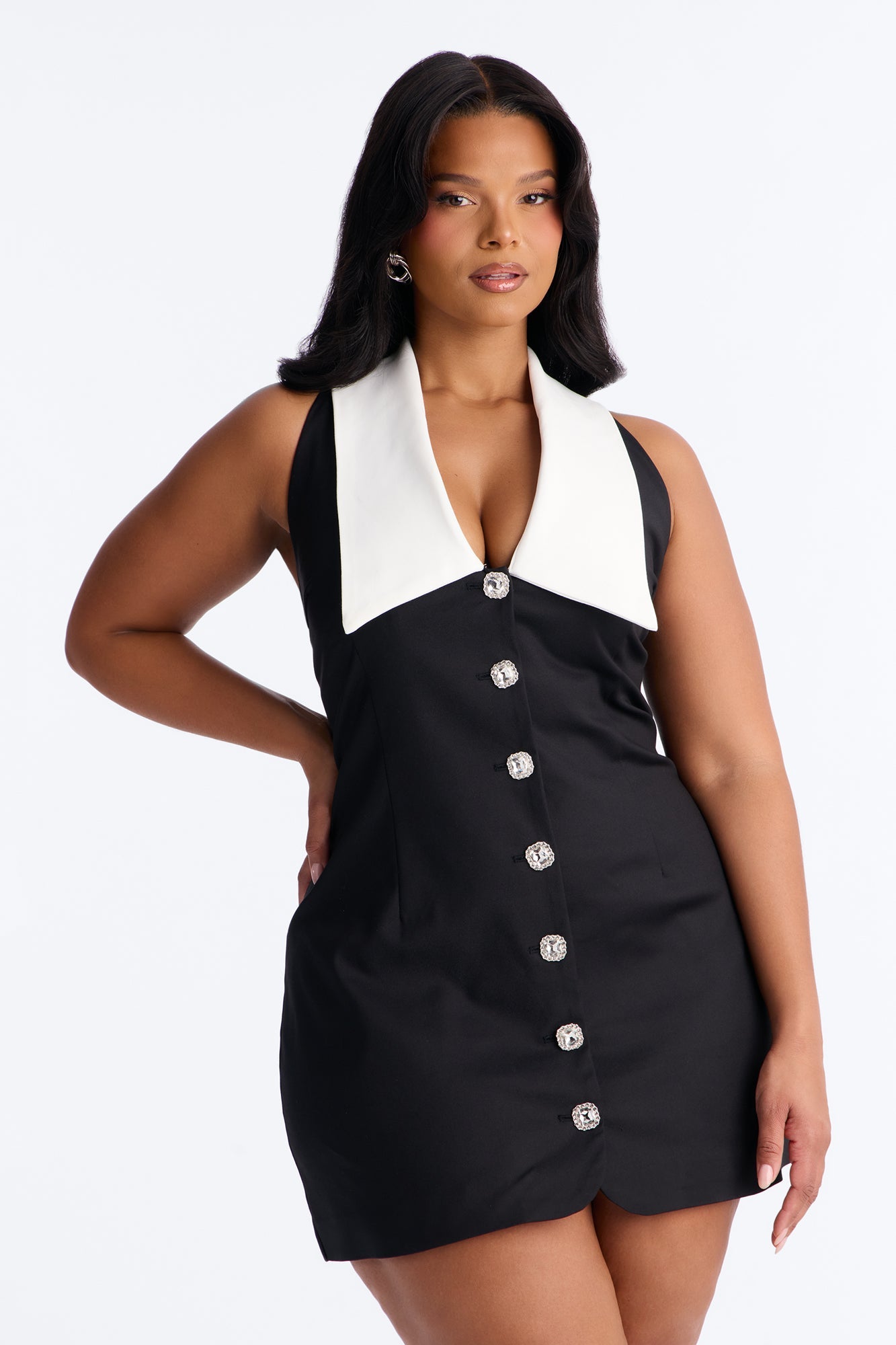 Claire Collar Mini Dress - Black/White