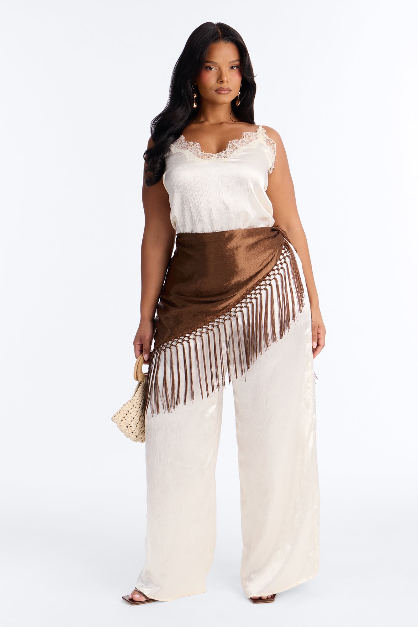 Elsa Satin Waist Scarf Jumpsuit - Ivory