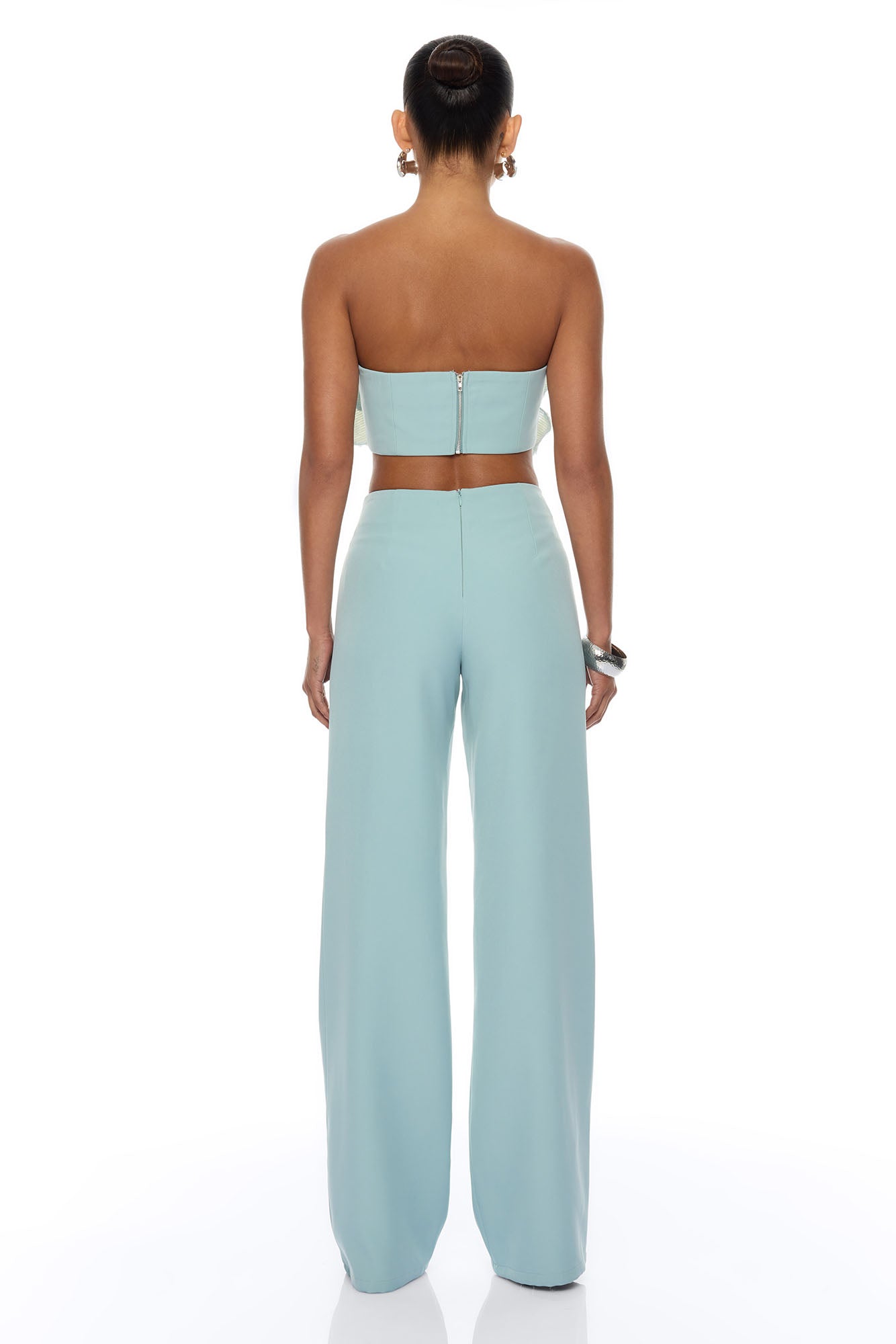 Garden Bloom Embellished Pant Set - Dusty Blue