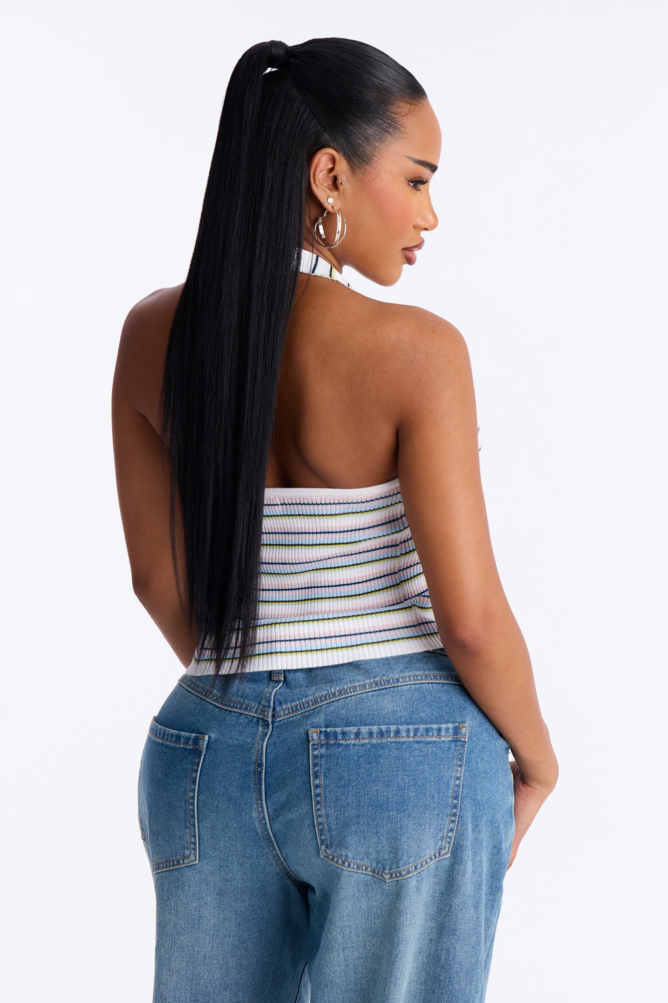Belle Striped Sweater Halter Top - Ivory/combo