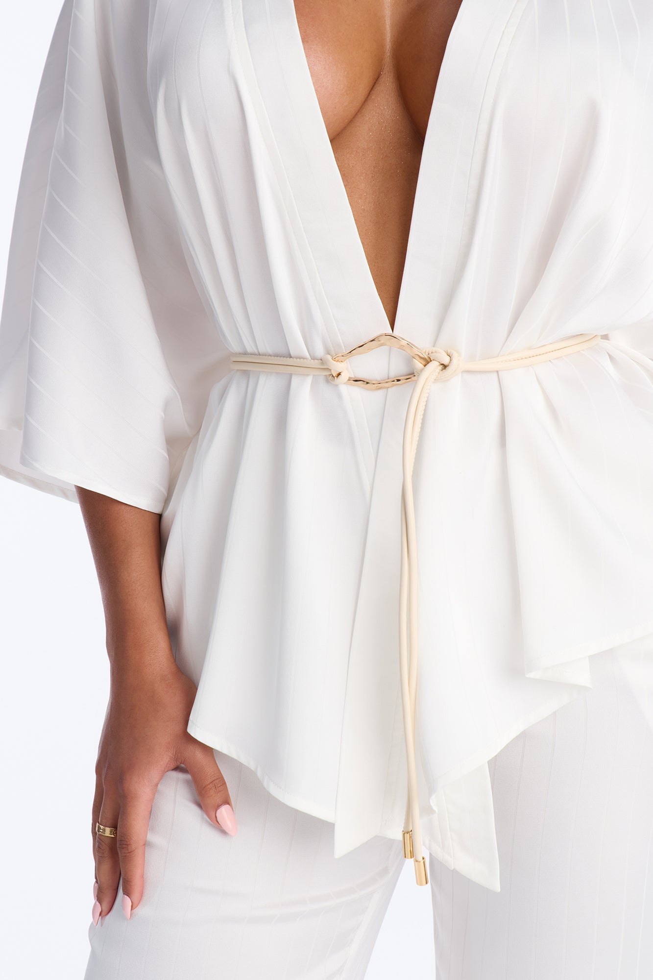 Draped In Elegance Satin 3 Piece Pant Set - Ivory