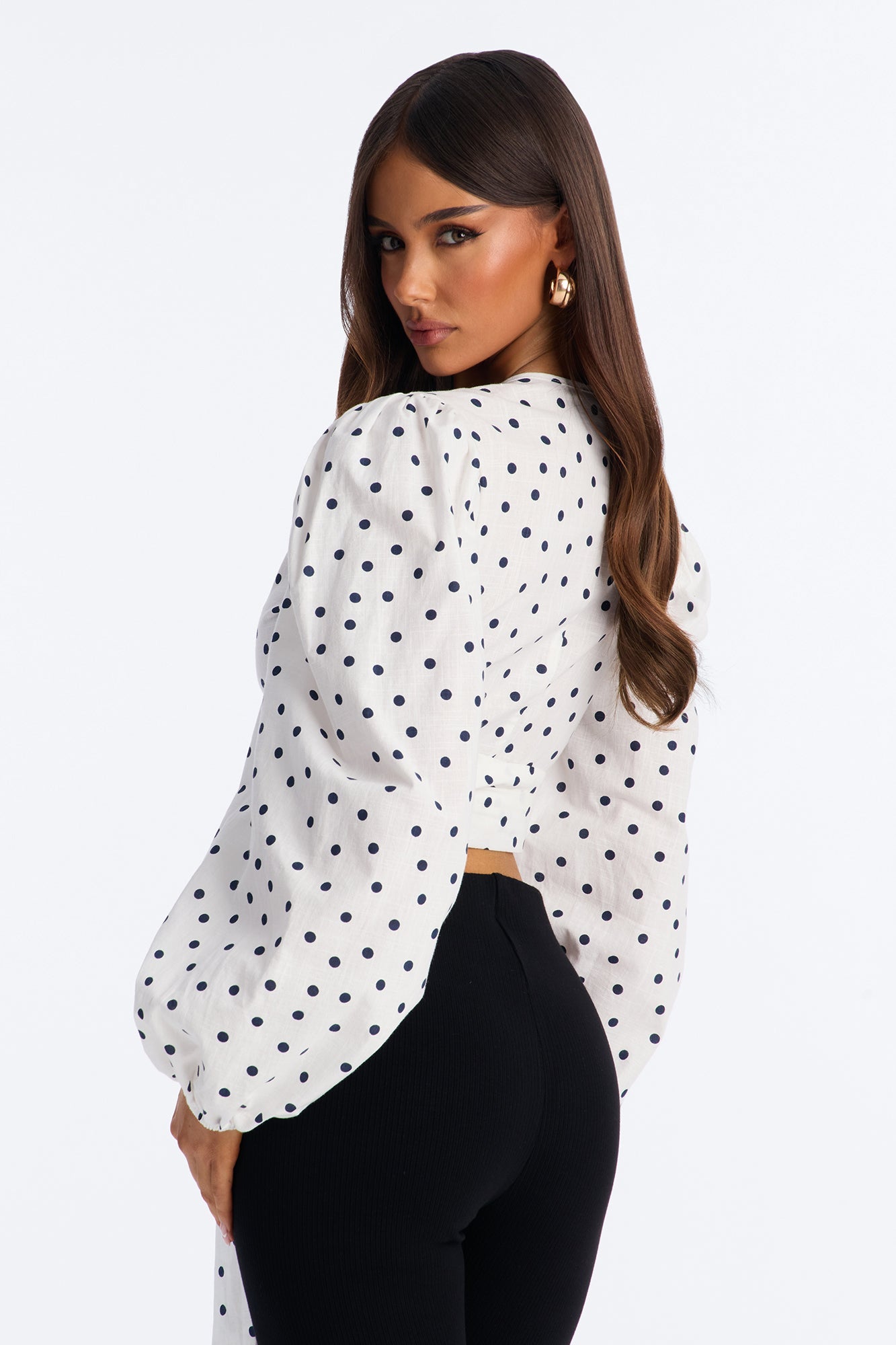 Scene Stealer Polka Dot Tie Waist Linen Top - White/combo