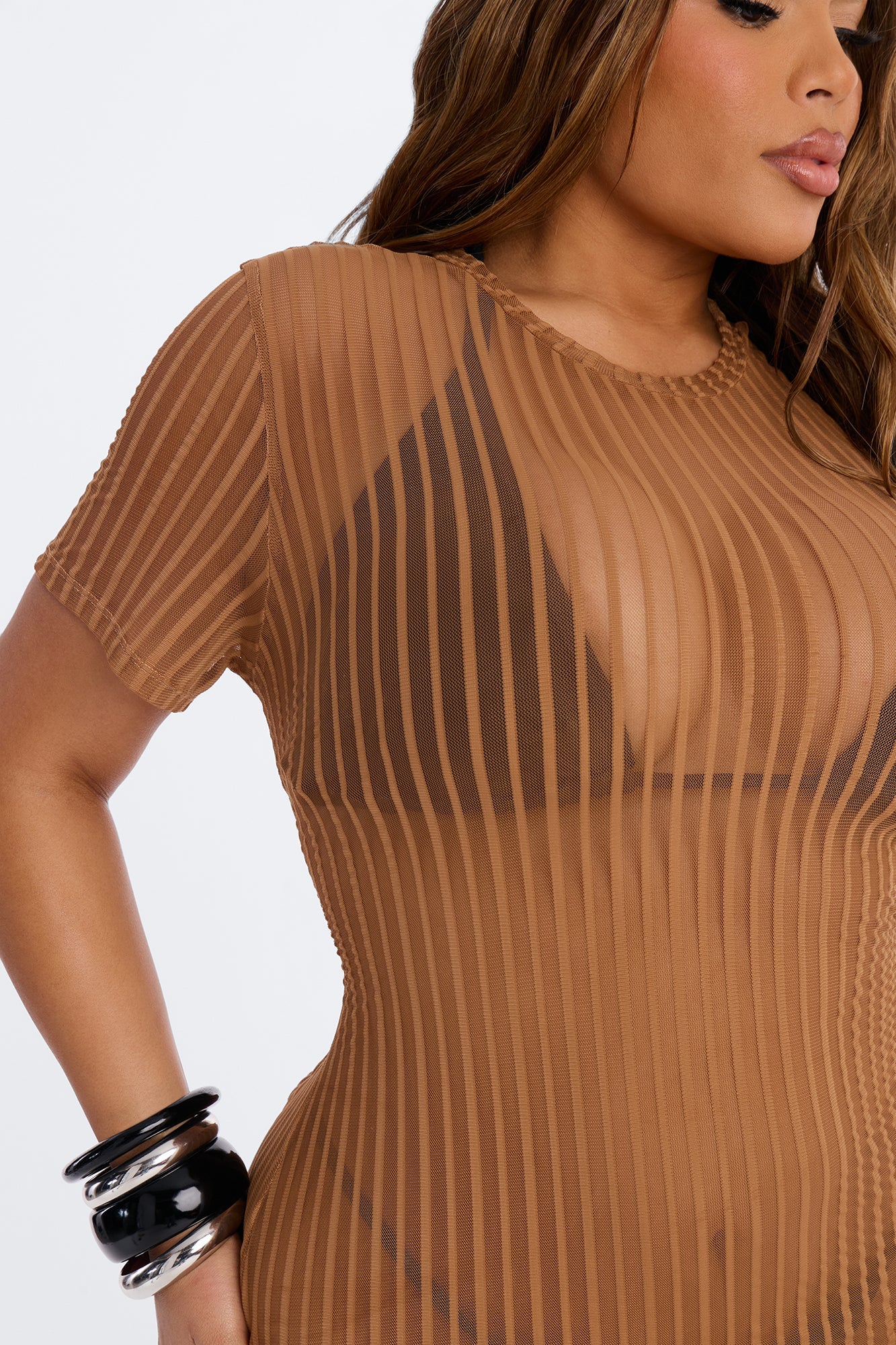 Palm Shade Stripe Cover Up - Mocha
