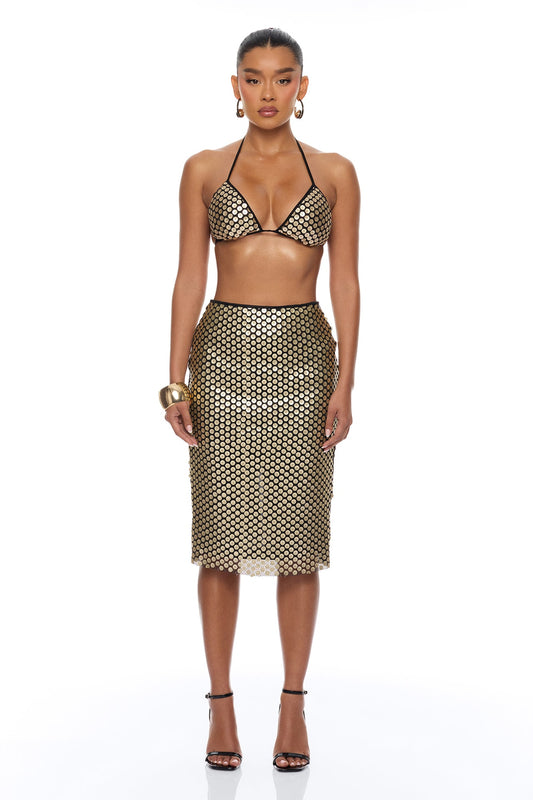 Here For A Good Time Sequin Bikini Set - Gold