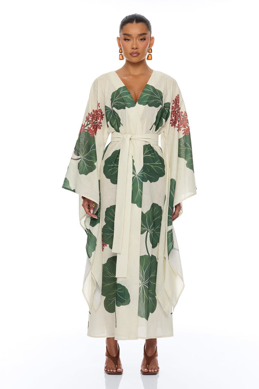 Tropic Getaway Linen Kimono - Ivory/combo
