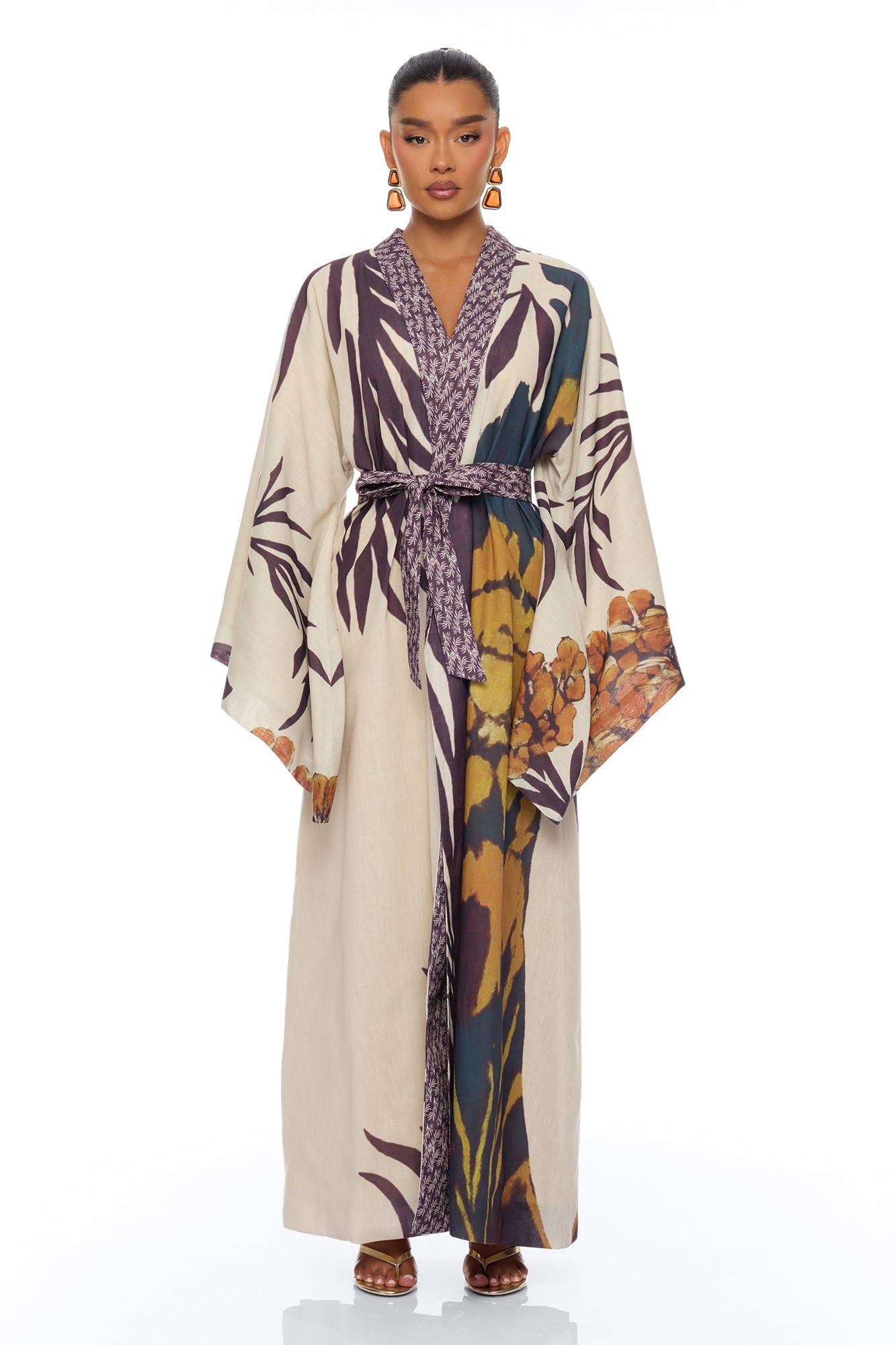 Samira Tie Waist Linen Maxi Dress - Taupe/combo