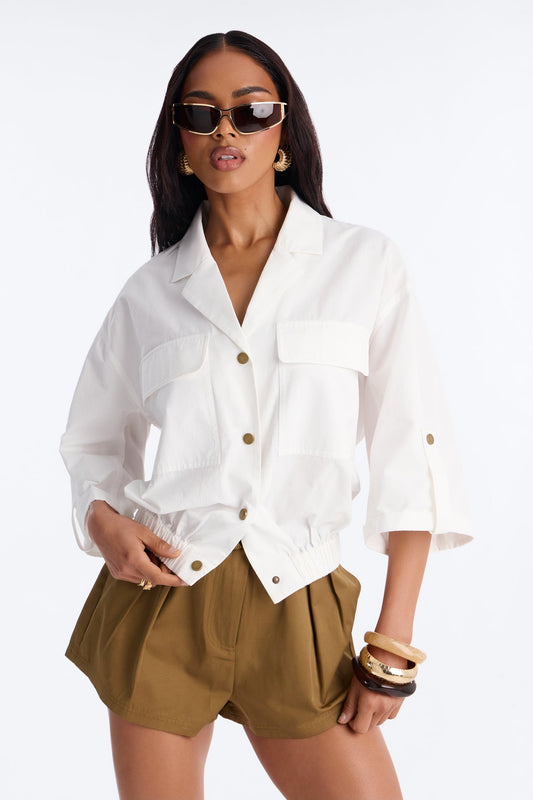 Plans Made Oversized Airflow Shirt - White