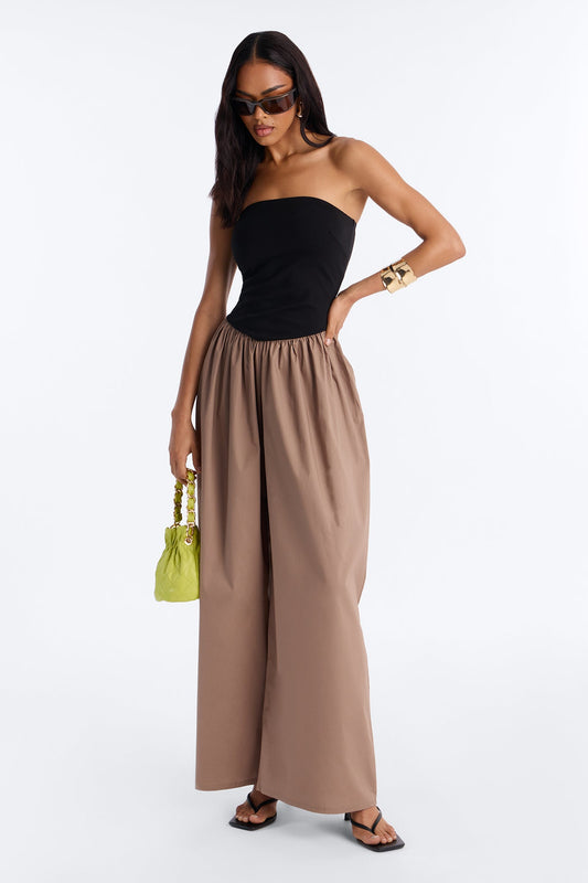 Sunday Walks Strapless Poplin Jumpsuit - Mocha