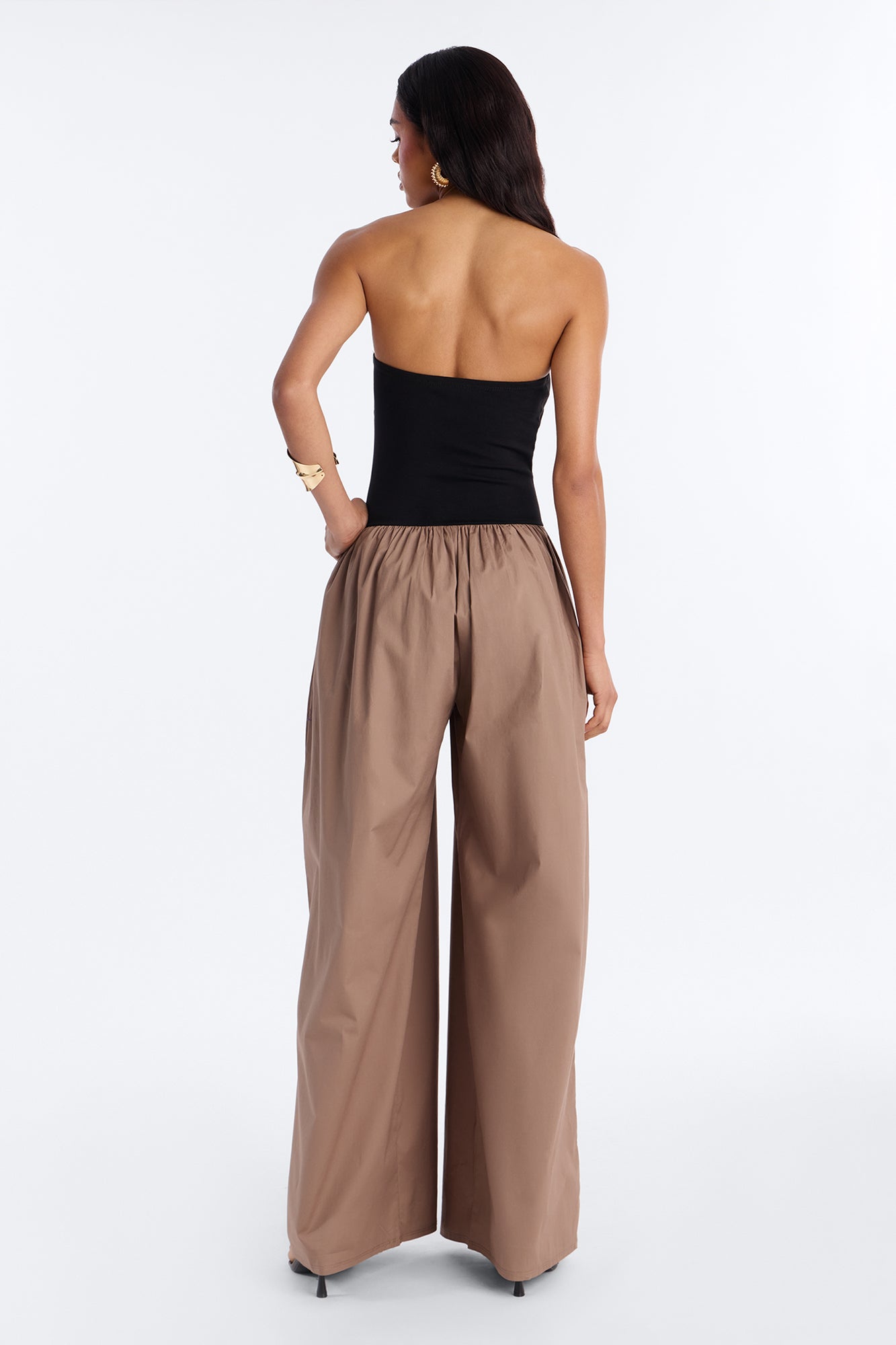 Sunday Walks Strapless Poplin Jumpsuit - Mocha