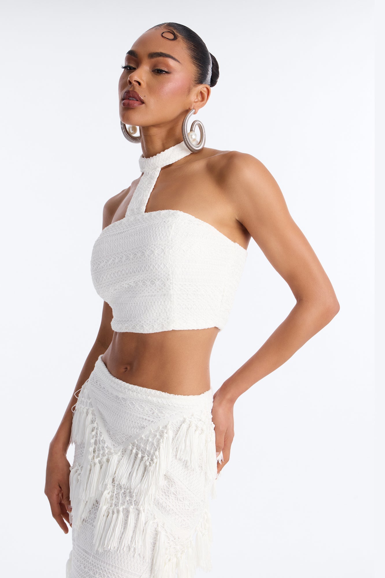Isla Fringe Crochet Skirt Set - White