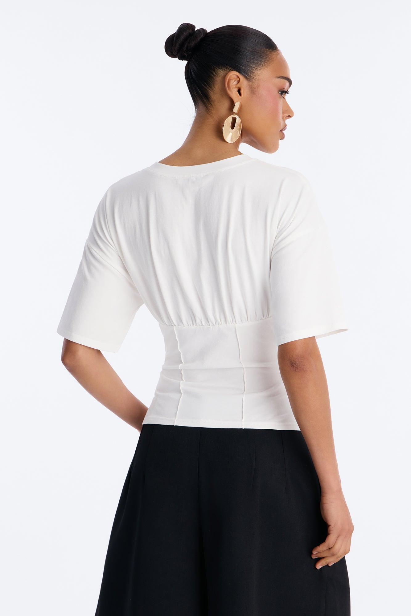 Kaylee Cinched Waist Short Sleeve T-Shirt - White