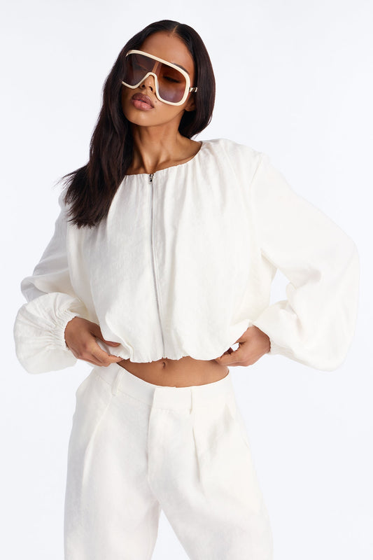 Calliope Linen Bubble Hem Cropped Jacket - Ivory