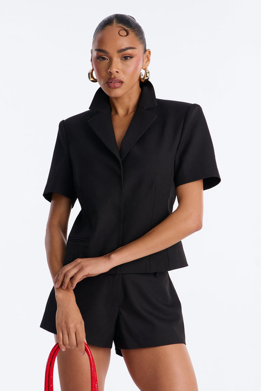 Your New Obsession Fitted Short Sleeve Blazer - Black