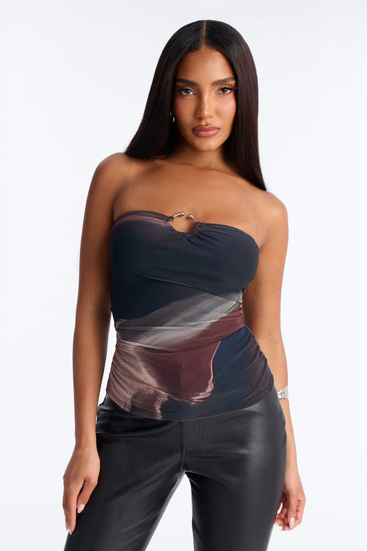 About Last Night Mesh Hardware Ruched Tube Top - Multi Color