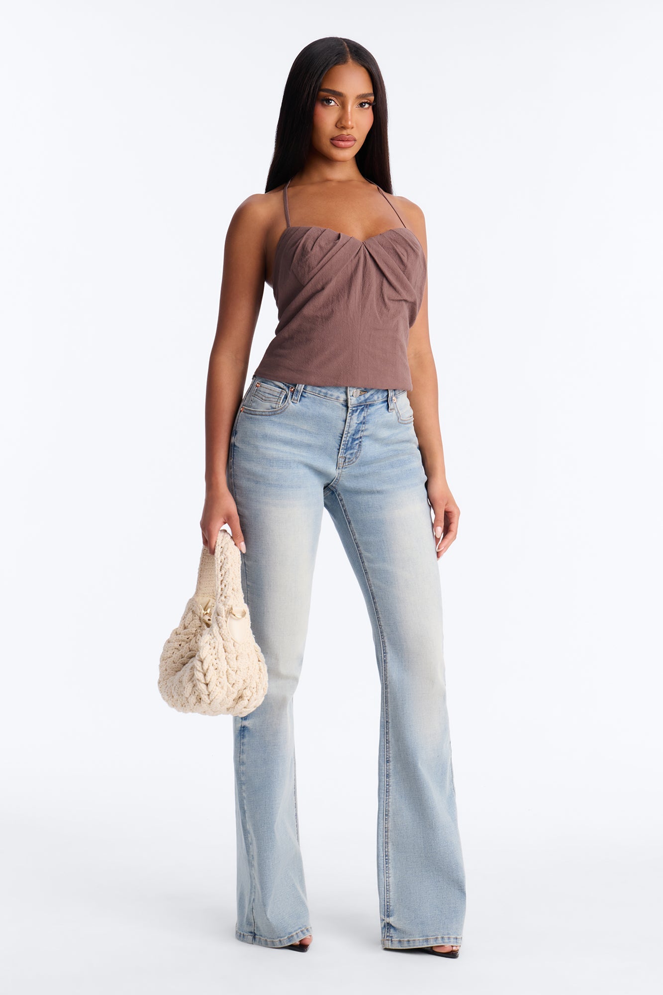 Flirty Fit Check Pleated Twill Cami Top - Chocolate