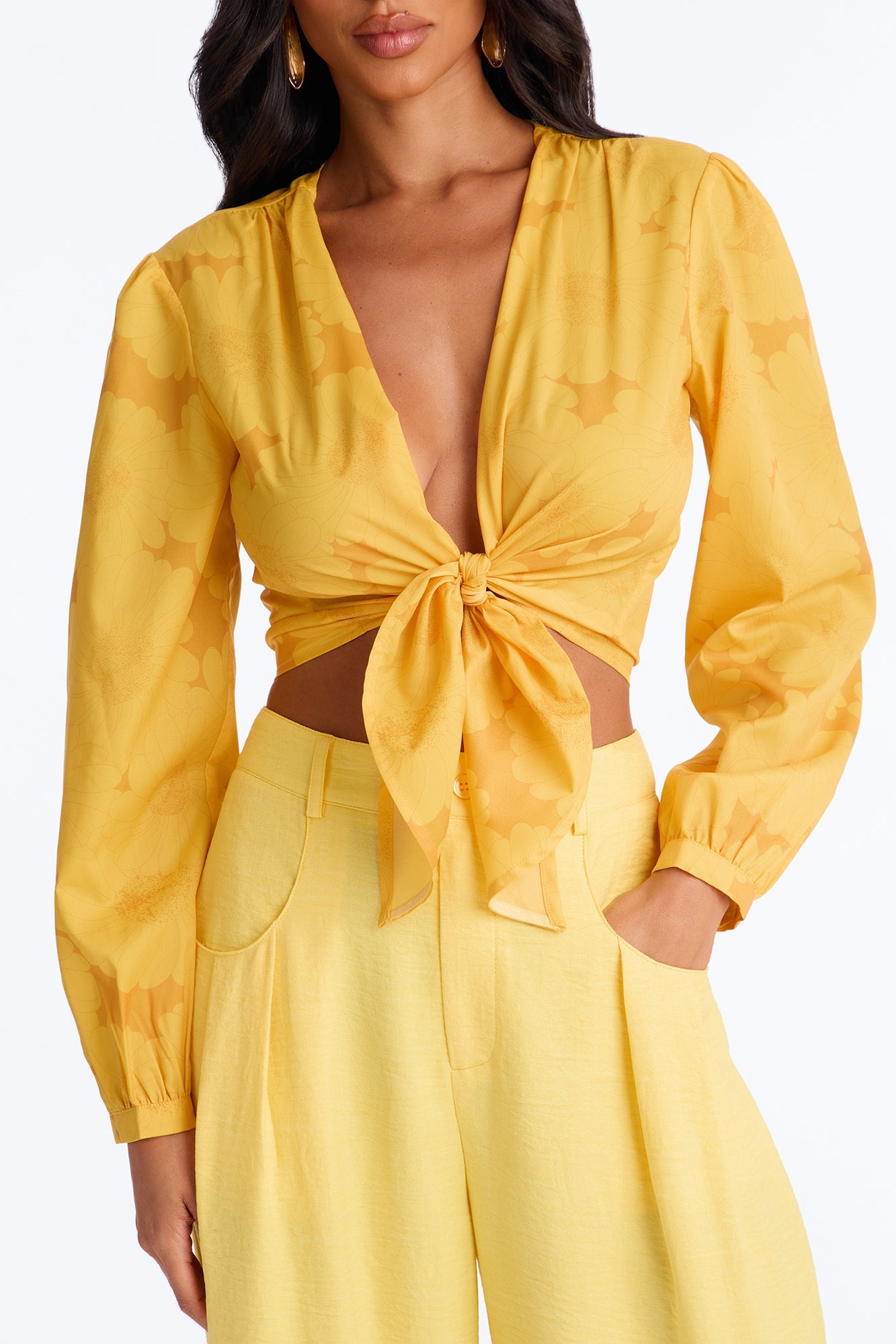Summer Breeze Therapy Floral Satin Top - Yellow